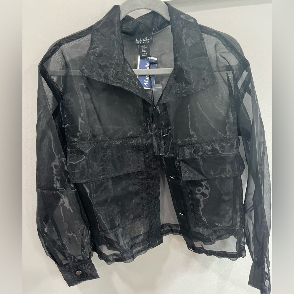 NWT Nicole Miller sheer black top size XS